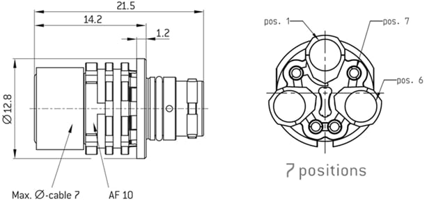 Mechanical Drawing - ODU AMC® High-Density 7-Pin, 10A Power Connectors